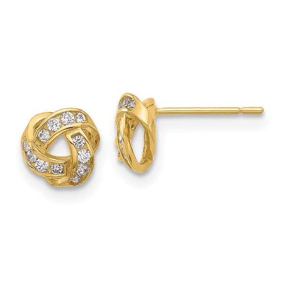 Kazi Luxury 14k Yellow Gold Polished CZ Love Knot Post Earrings
